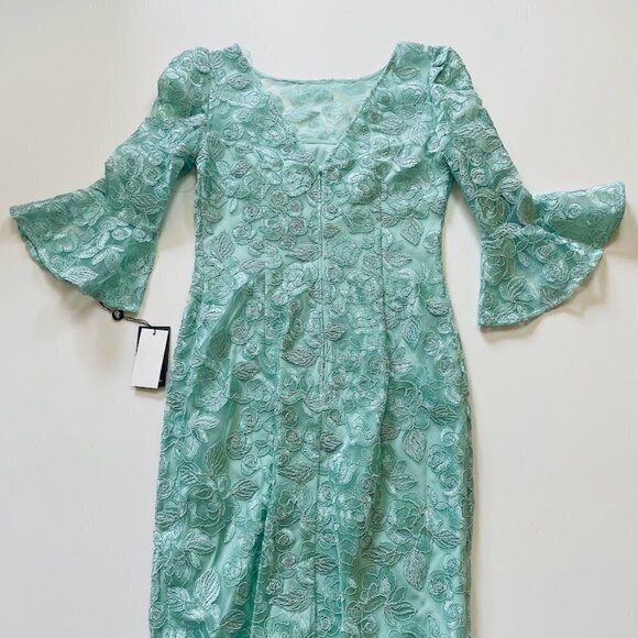 NWT ADRIANNA PAPELL MINT Lace Bell Sleeve Wedding Cocktail Party V Back Spring 2 - Picture 6 of 13